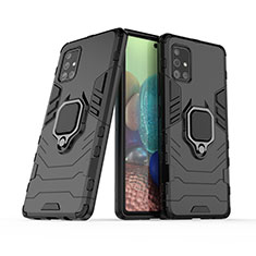 Samsung Galaxy A71 5G用ハイブリットバンパーケース プラスチック アンド指輪 マグネット式 KC6 サムスン ブラック