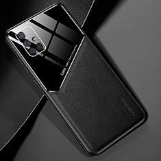 Samsung Galaxy A71 5G用シリコンケース ソフトタッチラバー レザー柄 アンドマグネット式 サムスン ブラック