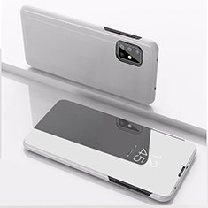 Samsung Galaxy A71 5G用手帳型 レザーケース スタンド 鏡面 カバー サムスン シルバー