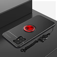 Samsung Galaxy A71 5G用極薄ソフトケース シリコンケース 耐衝撃 全面保護 アンド指輪 マグネット式 バンパー サムスン レッド・ブラック