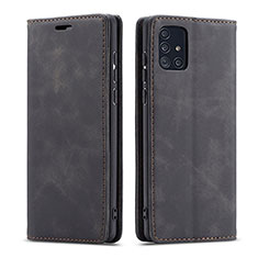 Samsung Galaxy A71 5G用手帳型 レザーケース スタンド カバー サムスン ブラック