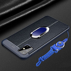 Samsung Galaxy A71 5G用シリコンケース ソフトタッチラバー レザー柄 アンド指輪 マグネット式 サムスン ネイビー