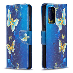Samsung Galaxy A72 5G用手帳型 レザーケース スタンド パターン カバー B03F サムスン ブルー
