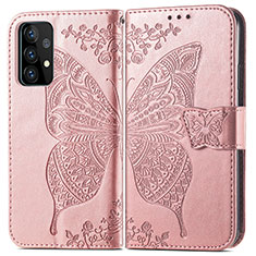 Samsung Galaxy A72 5G用手帳型 レザーケース スタンド バタフライ 蝶 カバー サムスン ピンク