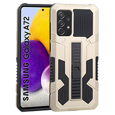 Samsung Galaxy A72 5G用ハイブリットバンパーケース スタンド プラスチック 兼シリコーン カバー ZJ1 サムスン ゴールド