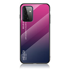 Samsung Galaxy A72 5G用ハイブリットバンパーケース プラスチック 鏡面 虹 グラデーション 勾配色 カバー LS1 サムスン ローズレッド