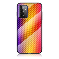 Samsung Galaxy A72 5G用ハイブリットバンパーケース プラスチック 鏡面 虹 グラデーション 勾配色 カバー LS2 サムスン オレンジ