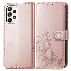 Samsung Galaxy A73 5G用手帳型 レザーケース スタンド 花 カバー サムスン ピンク