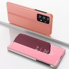 Samsung Galaxy A73 5G用手帳型 レザーケース スタンド 鏡面 カバー サムスン ローズゴールド