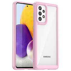 Samsung Galaxy A73 5G用ハイブリットバンパーケース クリア透明 プラスチック カバー J01S サムスン ピンク