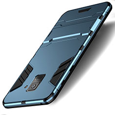 Samsung Galaxy A8 (2018) A530F用ハイブリットバンパーケース スタンド プラスチック 兼シリコーン サムスン シアン