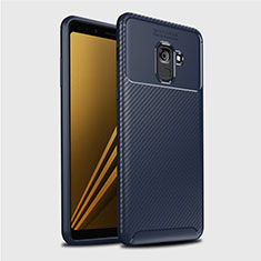 Samsung Galaxy A8+ A8 Plus (2018) A730F用シリコンケース ソフトタッチラバー ツイル カバー S01 サムスン ネイビー