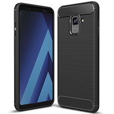 Samsung Galaxy A8+ A8 Plus (2018) Duos A730F用シリコンケース ソフトタッチラバー ツイル カバー サムスン ブラック