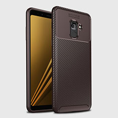 Samsung Galaxy A8+ A8 Plus (2018) Duos A730F用シリコンケース ソフトタッチラバー ツイル カバー S01 サムスン ブラウン