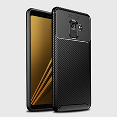 Samsung Galaxy A8+ A8 Plus (2018) Duos A730F用シリコンケース ソフトタッチラバー ツイル カバー S01 サムスン ブラック