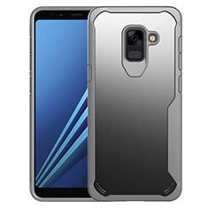 Samsung Galaxy A8+ A8 Plus (2018) Duos A730F用ハイブリットバンパーケース クリア透明 プラスチック 鏡面 カバー サムスン グレー