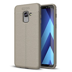 Samsung Galaxy A8+ A8 Plus (2018) Duos A730F用シリコンケース ソフトタッチラバー レザー柄 サムスン グレー
