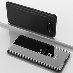 Samsung Galaxy A80用手帳型 レザーケース スタンド 鏡面 カバー ZL1 サムスン ブラック