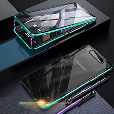 Samsung Galaxy A80用ケース 高級感 手触り良い アルミメタル 製の金属製 360度 フルカバーバンパー 鏡面 カバー サムスン グリーン