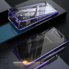 Samsung Galaxy A80用ケース 高級感 手触り良い アルミメタル 製の金属製 360度 フルカバーバンパー 鏡面 カバー サムスン ネイビー