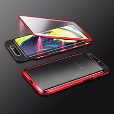 Samsung Galaxy A80用ケース 高級感 手触り良い アルミメタル 製の金属製 360度 フルカバーバンパー 鏡面 カバー M01 サムスン レッド