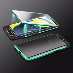 Samsung Galaxy A80用ケース 高級感 手触り良い アルミメタル 製の金属製 360度 フルカバーバンパー 鏡面 カバー M01 サムスン グリーン