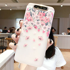 Samsung Galaxy A80用シリコンケース ソフトタッチラバー 花 カバー S01 サムスン ピンク
