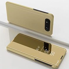 Samsung Galaxy A80用手帳型 レザーケース スタンド 鏡面 カバー M01 サムスン ゴールド