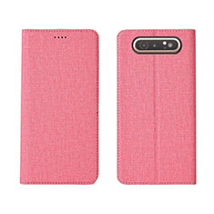 Samsung Galaxy A80用手帳型 布 スタンド H01 サムスン ピンク