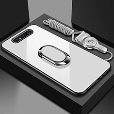 Samsung Galaxy A80用ハイブリットバンパーケース プラスチック 鏡面 カバー アンド指輪 マグネット式 T01 サムスン ホワイト