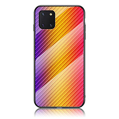Samsung Galaxy A81用ハイブリットバンパーケース プラスチック 鏡面 虹 グラデーション 勾配色 カバー LS2 サムスン オレンジ