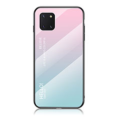 Samsung Galaxy A81用ハイブリットバンパーケース プラスチック 鏡面 虹 グラデーション 勾配色 カバー LS1 サムスン シアン