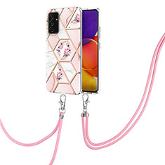 Samsung Galaxy A82 5G用シリコンケース ソフトタッチラバー バタフライ パターン カバー 携帯ストラップ Y02B サムスン ピンク