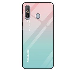 Samsung Galaxy A8s SM-G8870用ハイブリットバンパーケース プラスチック 鏡面 虹 グラデーション 勾配色 カバー サムスン シアン