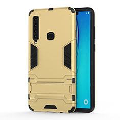 Samsung Galaxy A9 (2018) A920用ハイブリットバンパーケース スタンド プラスチック 兼シリコーン カバー T01 サムスン ゴールド