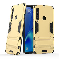 Samsung Galaxy A9 (2018) A920用ハイブリットバンパーケース スタンド プラスチック 兼シリコーン カバー T03 サムスン ゴールド