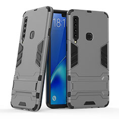 Samsung Galaxy A9 (2018) A920用ハイブリットバンパーケース スタンド プラスチック 兼シリコーン カバー T03 サムスン グレー