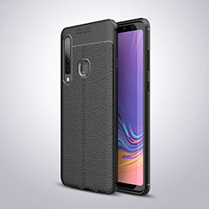 Samsung Galaxy A9 (2018) A920用シリコンケース ソフトタッチラバー レザー柄 サムスン ブラック
