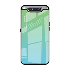 Samsung Galaxy A90 4G用ハイブリットバンパーケース プラスチック 鏡面 虹 グラデーション 勾配色 カバー H01 サムスン グリーン