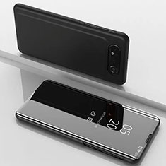 Samsung Galaxy A90 4G用手帳型 レザーケース スタンド 鏡面 カバー M01 サムスン ブラック