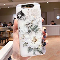 Samsung Galaxy A90 4G用シリコンケース ソフトタッチラバー 花 カバー S02 サムスン グリーン