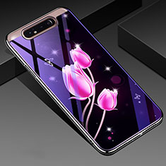 Samsung Galaxy A90 4G用ハイブリットバンパーケース プラスチック 鏡面 花 カバー サムスン ローズレッド