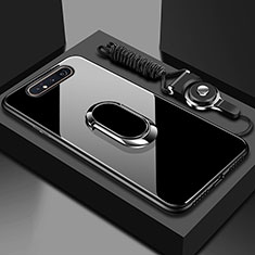 Samsung Galaxy A90 4G用ハイブリットバンパーケース プラスチック 鏡面 カバー アンド指輪 マグネット式 T01 サムスン ブラック