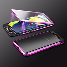 Samsung Galaxy A90 4G用ケース 高級感 手触り良い アルミメタル 製の金属製 360度 フルカバーバンパー 鏡面 カバー M01 サムスン パープル
