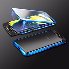 Samsung Galaxy A90 4G用ケース 高級感 手触り良い アルミメタル 製の金属製 360度 フルカバーバンパー 鏡面 カバー M01 サムスン ネイビー