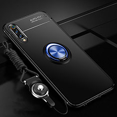 Samsung Galaxy A90 5G用極薄ソフトケース シリコンケース 耐衝撃 全面保護 アンド指輪 マグネット式 バンパー T01 サムスン ネイビー・ブラック