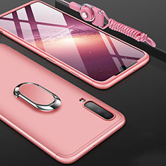 Samsung Galaxy A90 5G用ハードケース プラスチック 質感もマット 前面と背面 360度 フルカバー アンド指輪 サムスン ローズゴールド