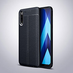 Samsung Galaxy A90 5G用シリコンケース ソフトタッチラバー レザー柄 カバー H02 サムスン ネイビー