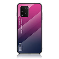 Samsung Galaxy A91用ハイブリットバンパーケース プラスチック 鏡面 虹 グラデーション 勾配色 カバー LS1 サムスン ローズレッド