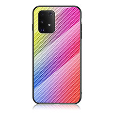 Samsung Galaxy A91用ハイブリットバンパーケース プラスチック 鏡面 虹 グラデーション 勾配色 カバー LS2 サムスン ピンク